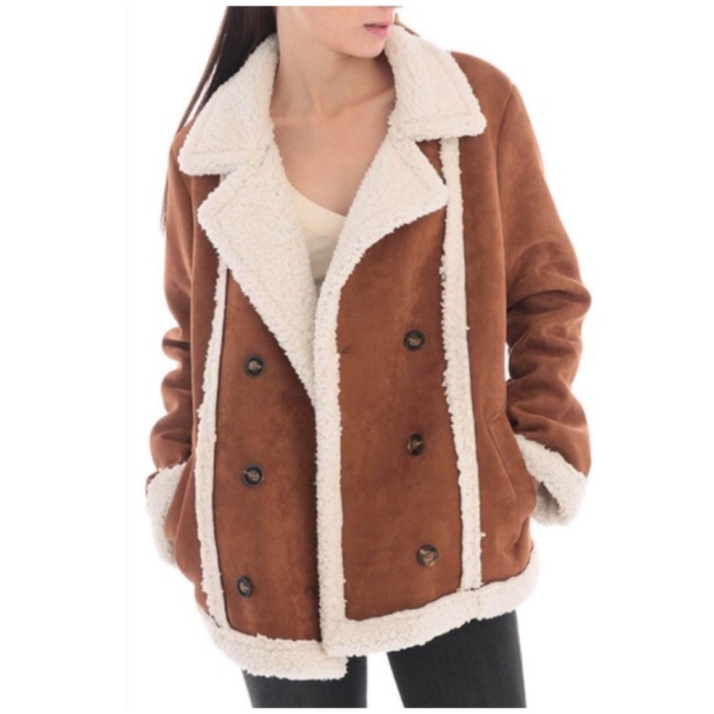 LAST ONE❗SKIES ARE BLUE Chic Faux Saude Sherpa Lined Jacket - Picture 3 of 8
